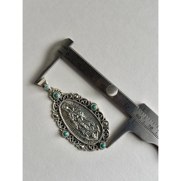Turquoise Sterling Silver 925 Our Lady of Guadalupe Pendant - Picture 4 of 16